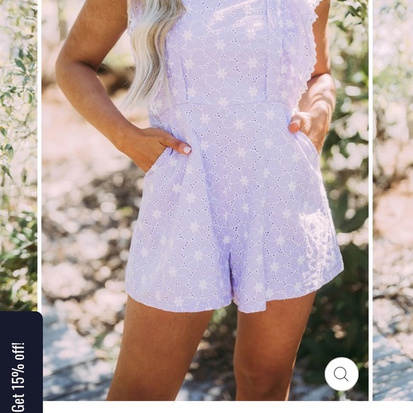 Eyelet Pocketed Lace Romper- Lavender - Picture 3 of 5